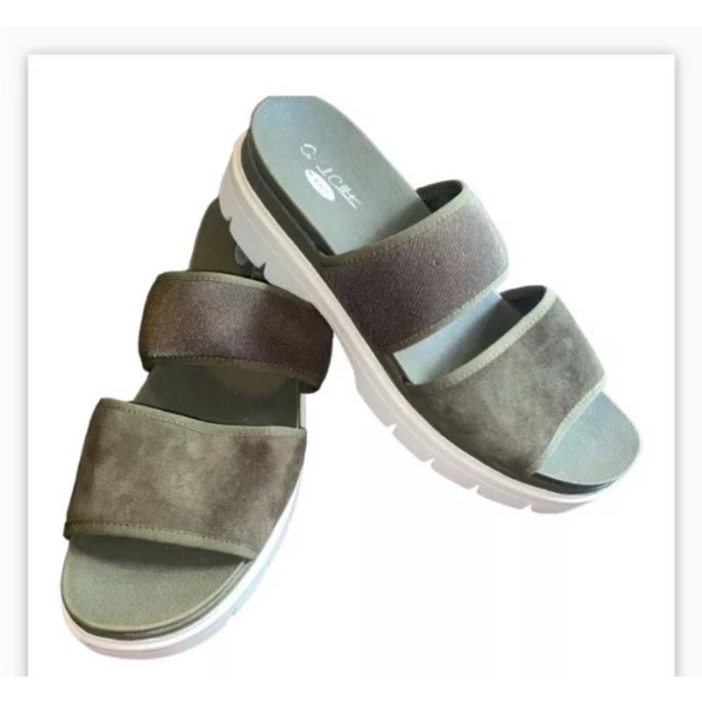 Dr Scholls Sandals Womens 10 M Terrain Platform Slide Green Suede Slip On Olive